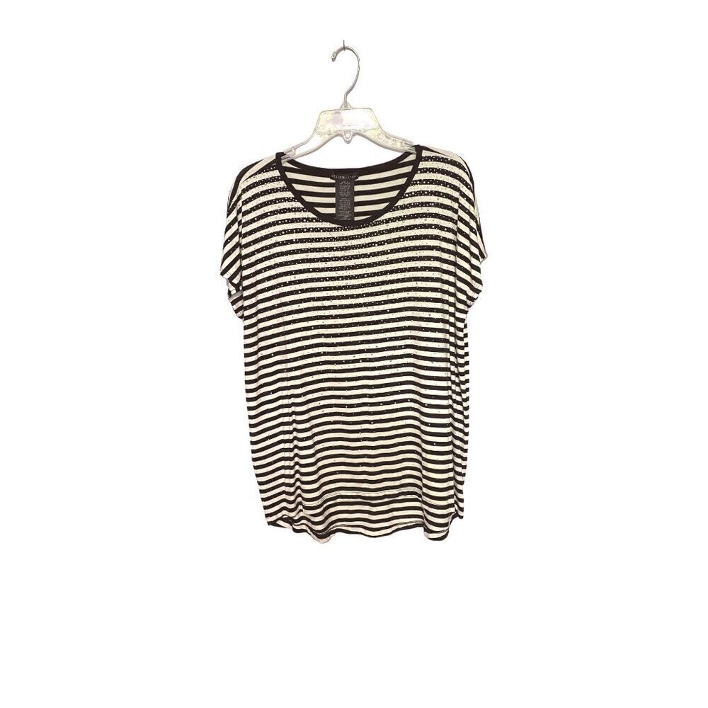 Design History Black & White Striped Tunic Sparkly Beaded Women's Size Large NWT